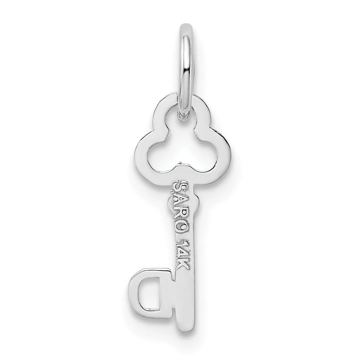 14K White Gold Fancy Key Shape Design Letter D Initial Charm Pendant