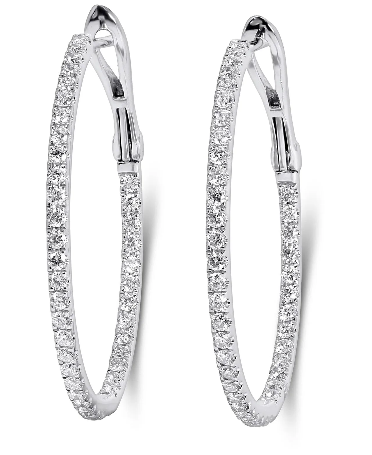 14K White Gold Lab Grown Diamond 1.02 Ct Hoop Earrings, 2cm Diameter with IGI Certificate