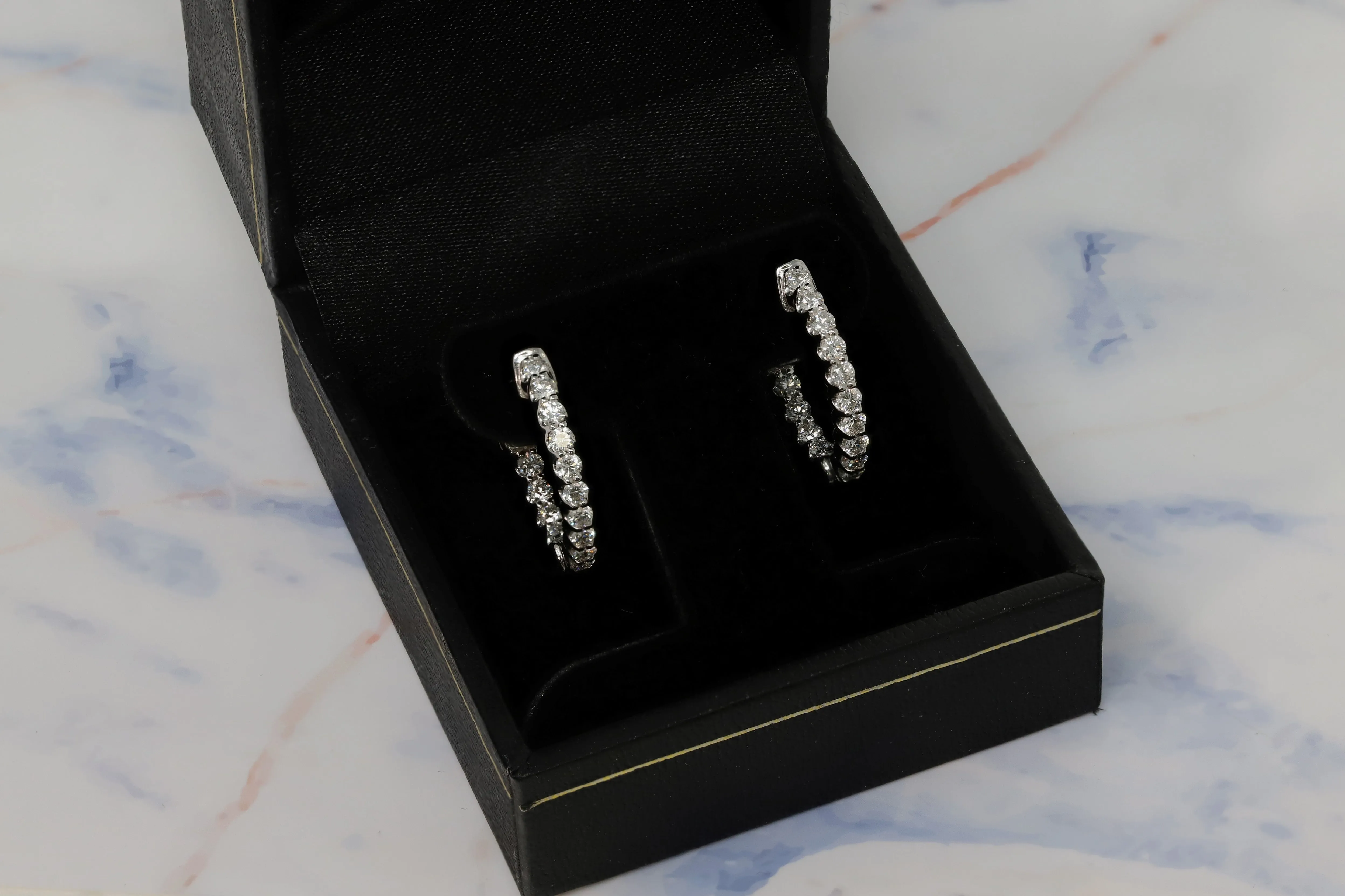 14K White Gold Lab Grown Diamond 3/4 Ct inside out Hoop Earrings, 2cm Diameter, IGI Certificate