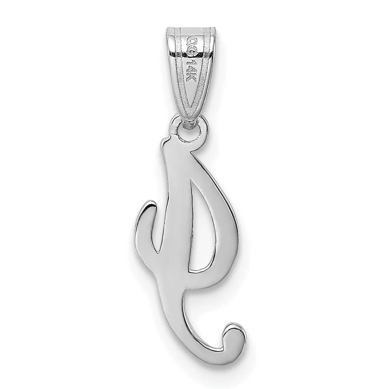 14K White Gold Medium Size Script Design Letter I Initial Charm Pendant