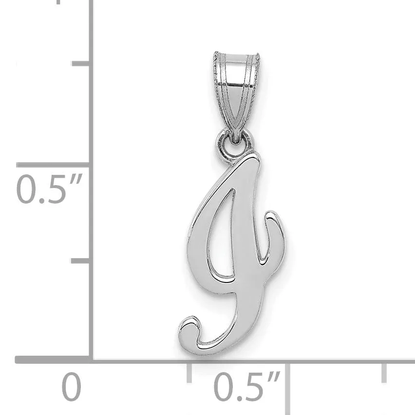 14K White Gold Medium Size Script Design Letter I Initial Charm Pendant