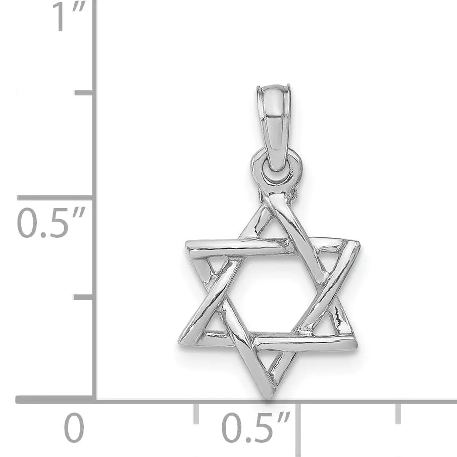 14k White Gold Rholdium Polish Finish 3-D Star of David Charm Pendant
