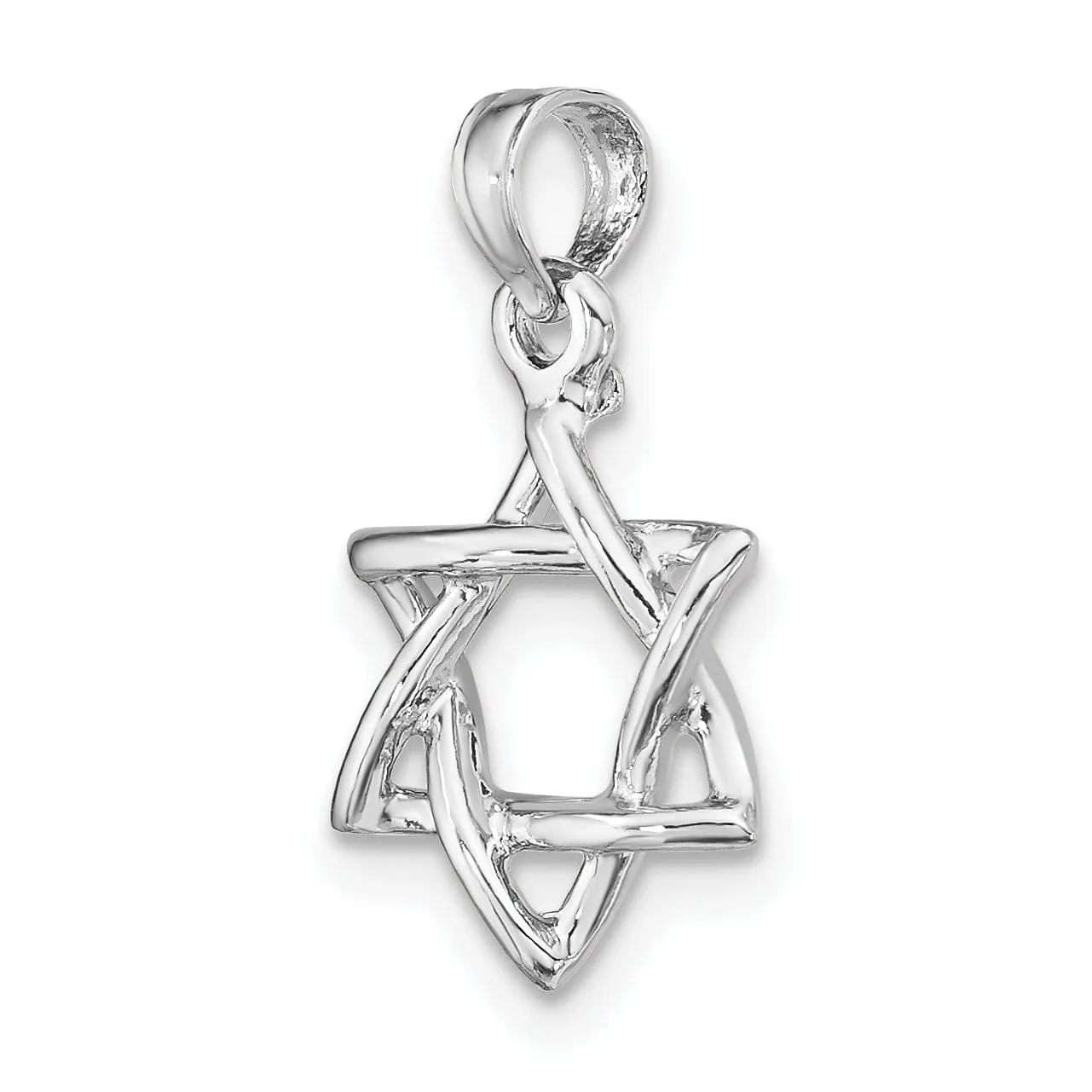 14k White Gold Rholdium Polish Finish 3-D Star of David Charm Pendant
