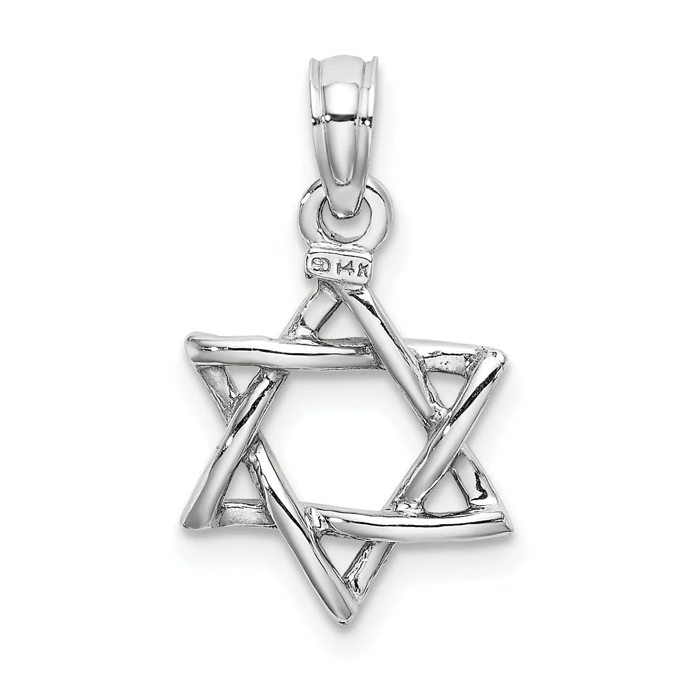 14k White Gold Rholdium Polish Finish 3-D Star of David Charm Pendant