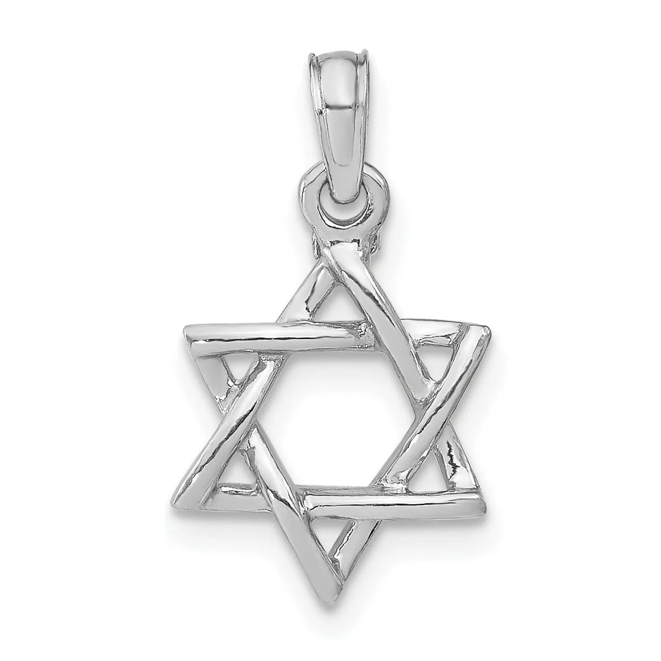 14k White Gold Rholdium Polish Finish 3-D Star of David Charm Pendant