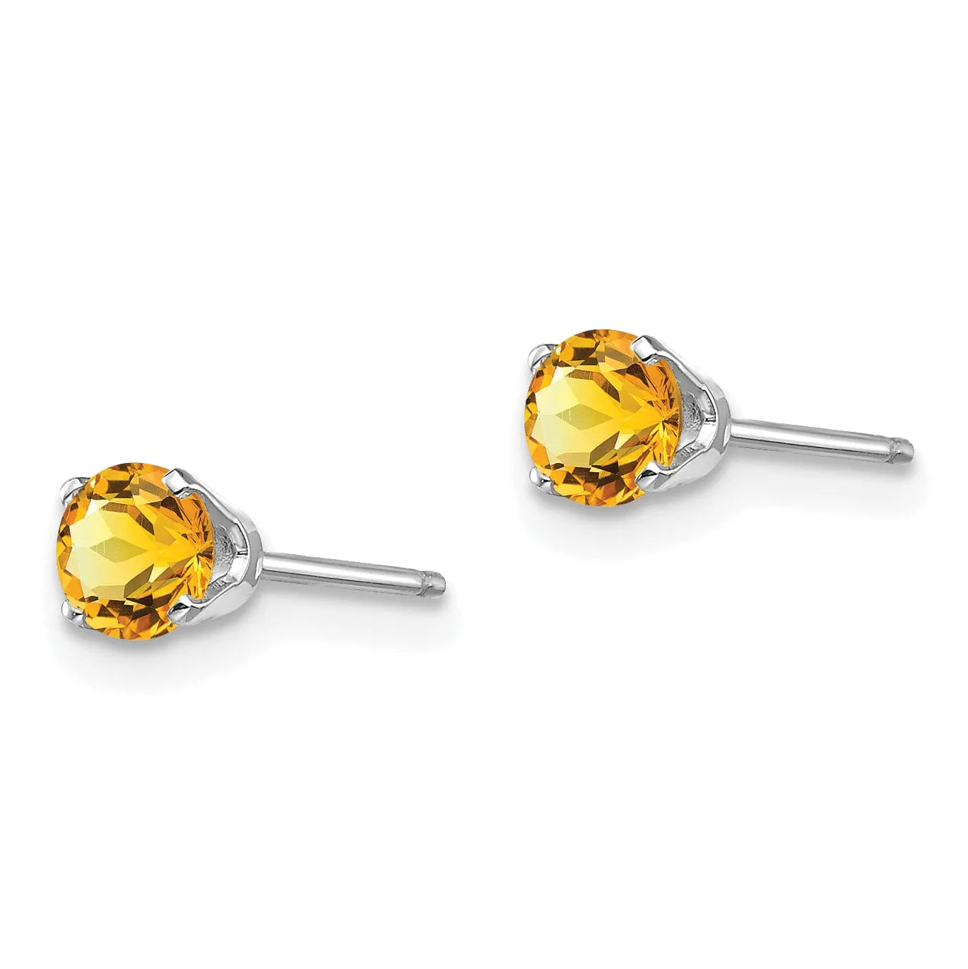 14k White Gold Round Citrine Birthstone Earrings