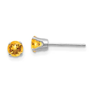 14k White Gold Round Citrine Birthstone Earrings