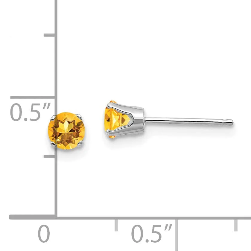 14k White Gold Round Citrine Birthstone Earrings