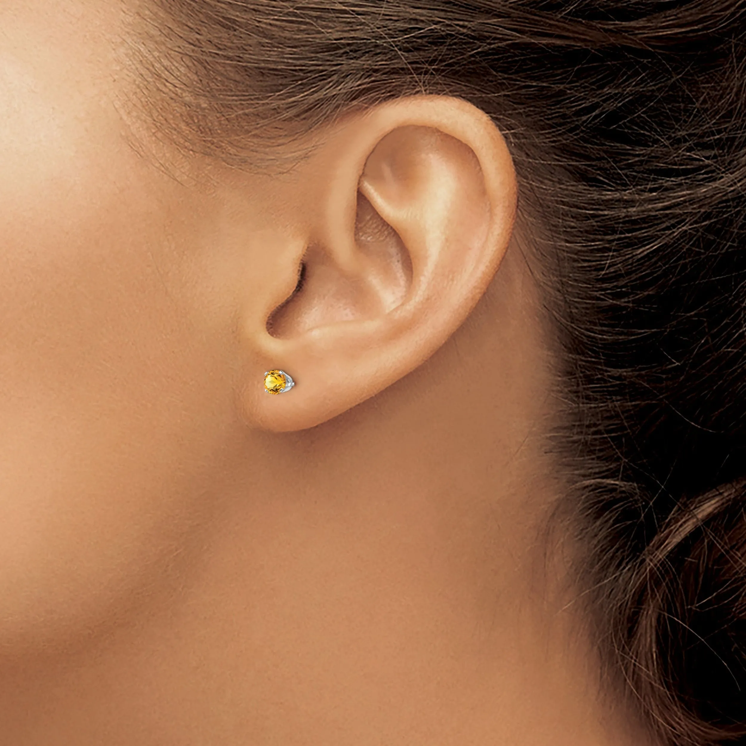 14k White Gold Round Citrine Birthstone Earrings