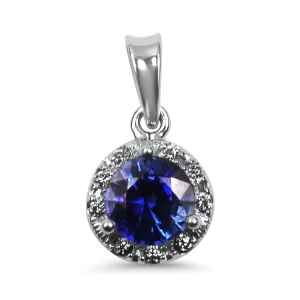 14k White Gold Sapphire and Diamond Halo Pendant