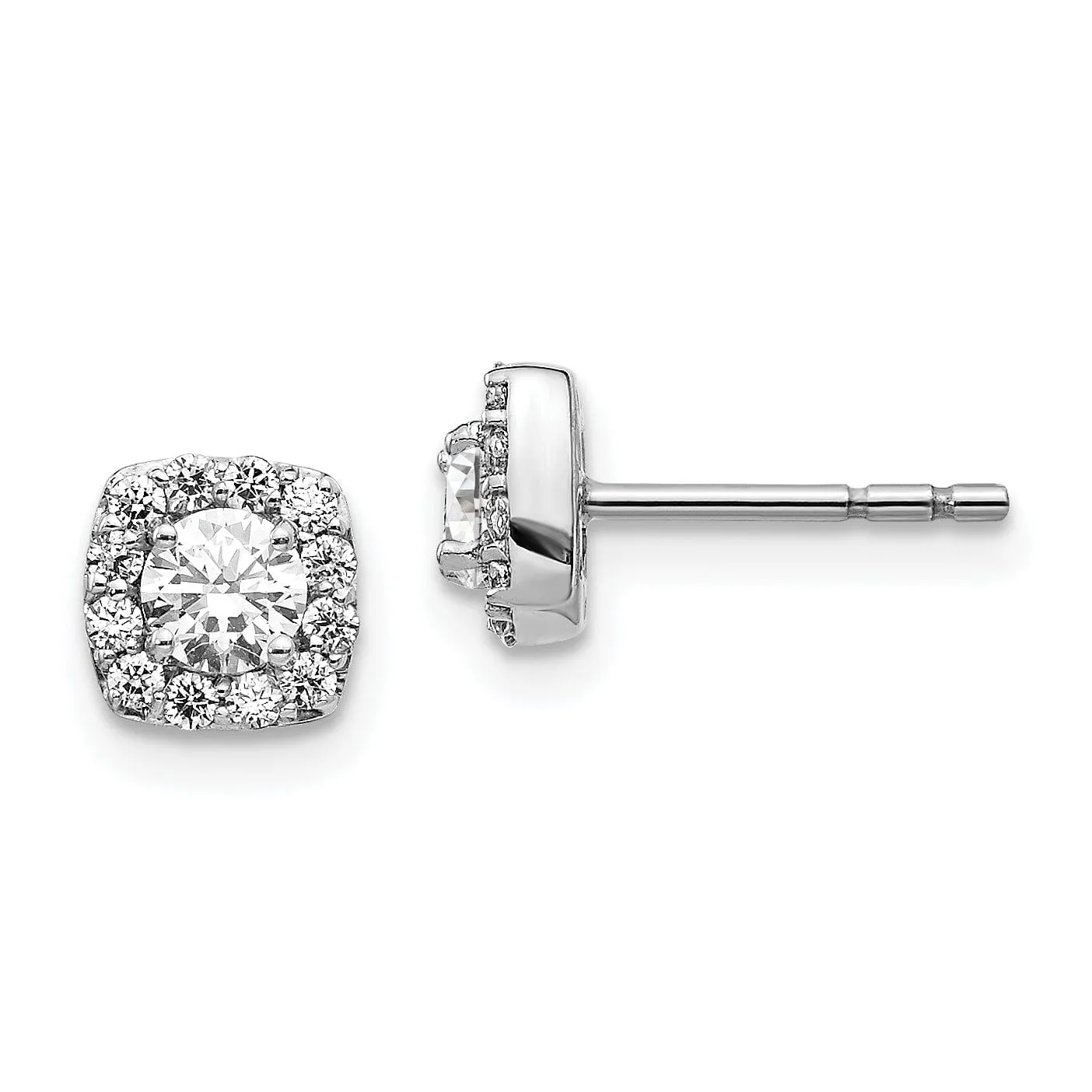 14k White Gold Square Cluster Design Diamond Earrings