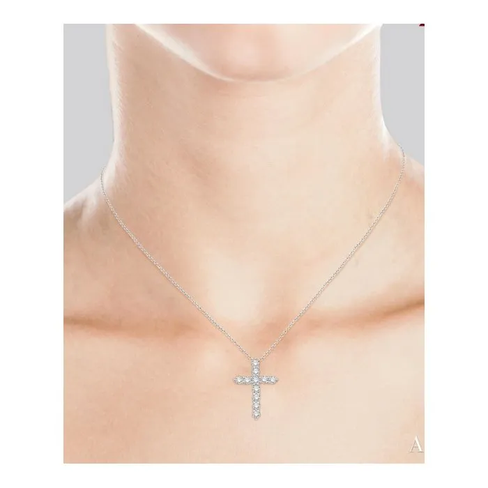 14K (White, Yellow) Gold Diamond (0.25ct) Cross Pendant