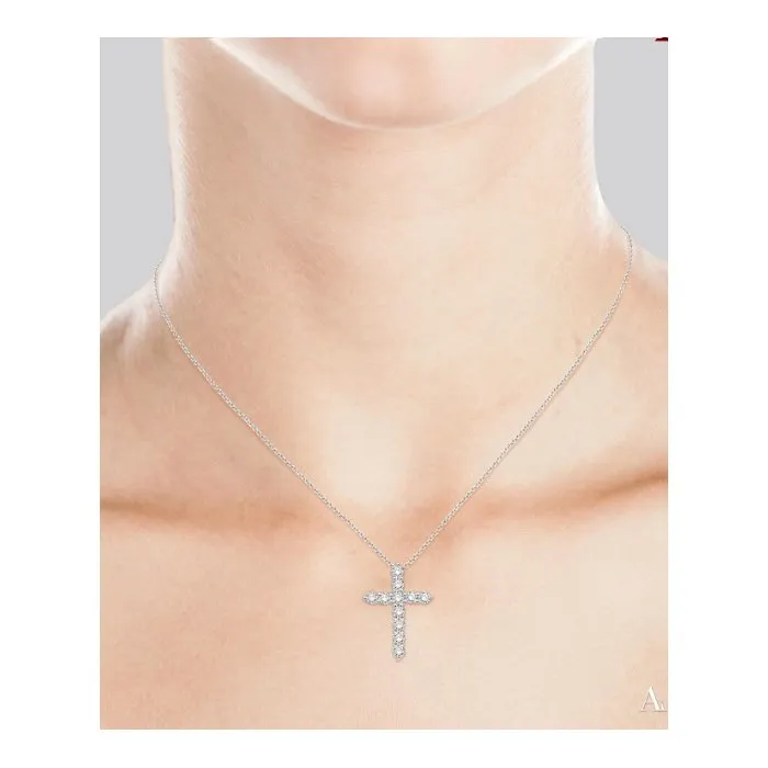 14K (White, Yellow) Gold Diamond (0.50ct) Cross Pendant