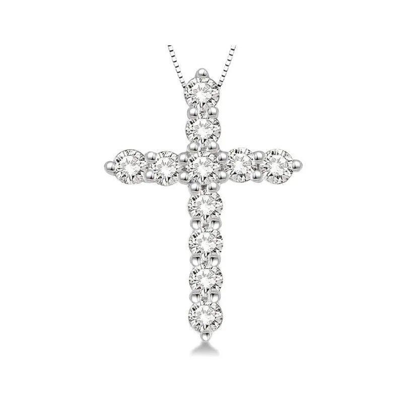 14K (White, Yellow) Gold Diamond (0.50ct) Cross Pendant