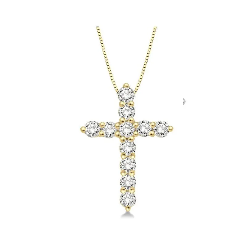 14K (White, Yellow) Gold Diamond (0.50ct) Cross Pendant