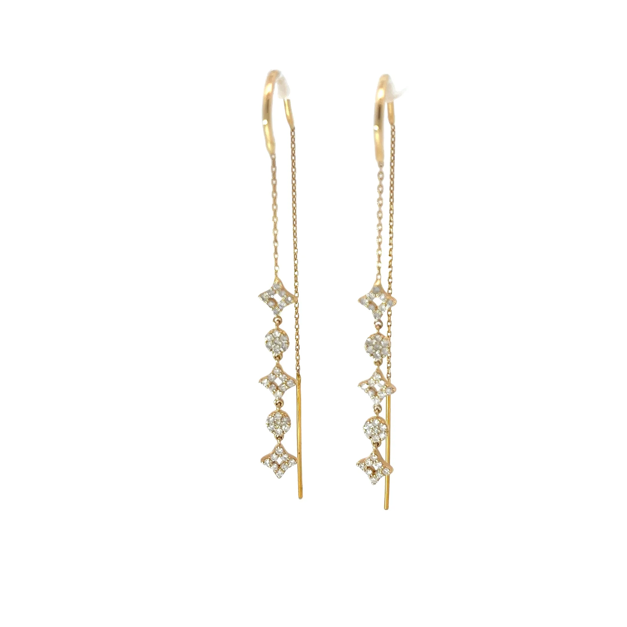 14k Yellow Gold .86ct G SI1 Round Diamond Dangle Thread Earrings