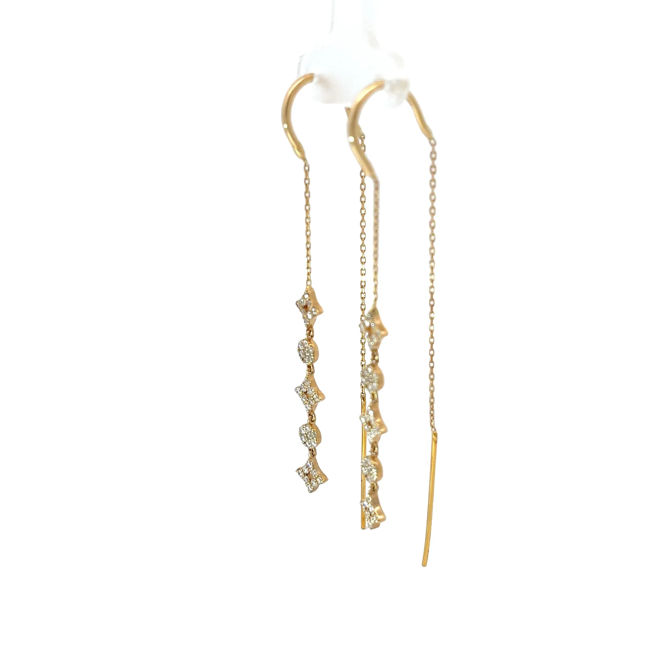 14k Yellow Gold .86ct G SI1 Round Diamond Dangle Thread Earrings