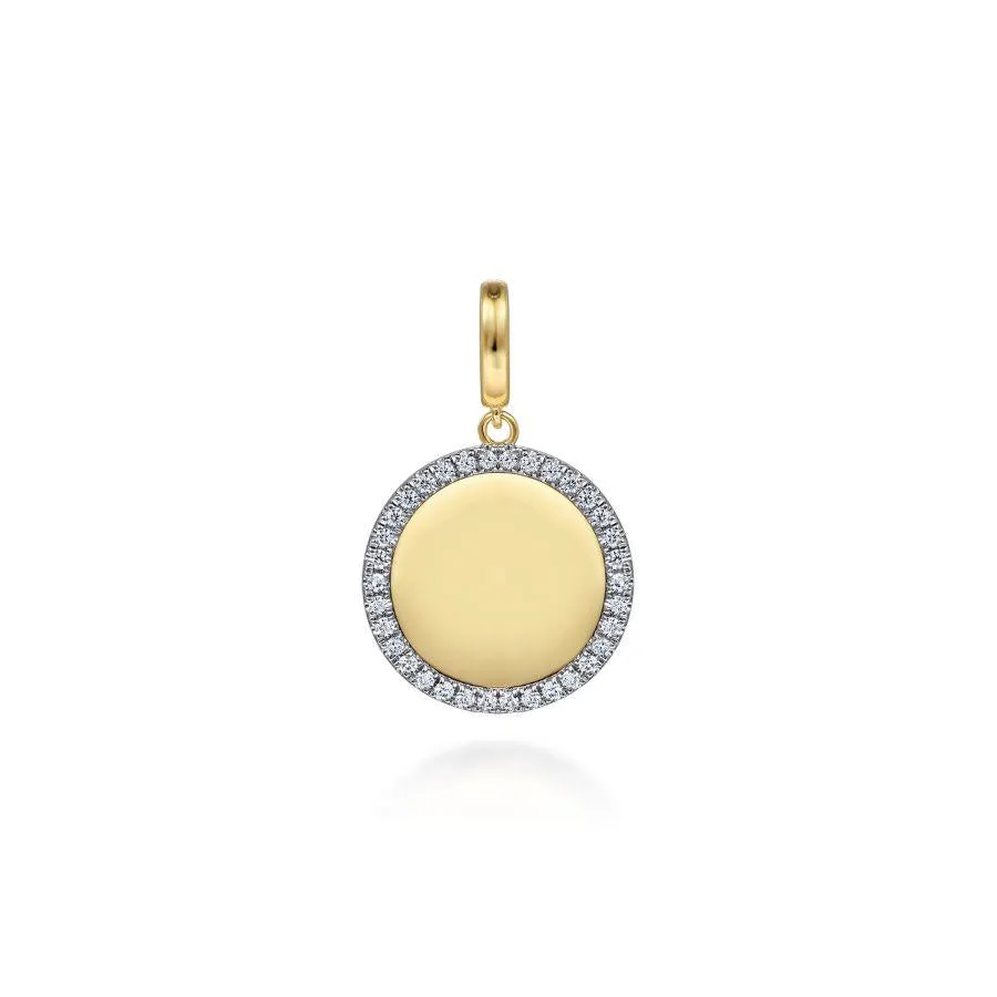 14K Yellow Gold Diamond 18mm Round Medallion Personalized Pendant