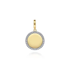 14K Yellow Gold Diamond 18mm Round Medallion Personalized Pendant