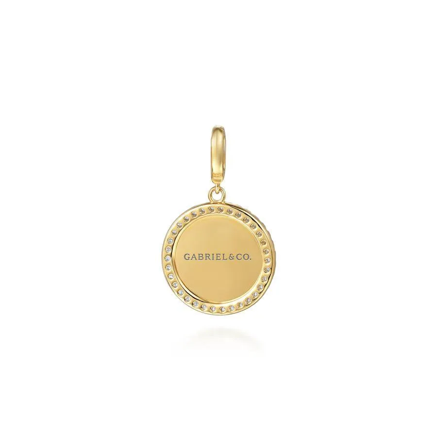 14K Yellow Gold Diamond 18mm Round Medallion Personalized Pendant