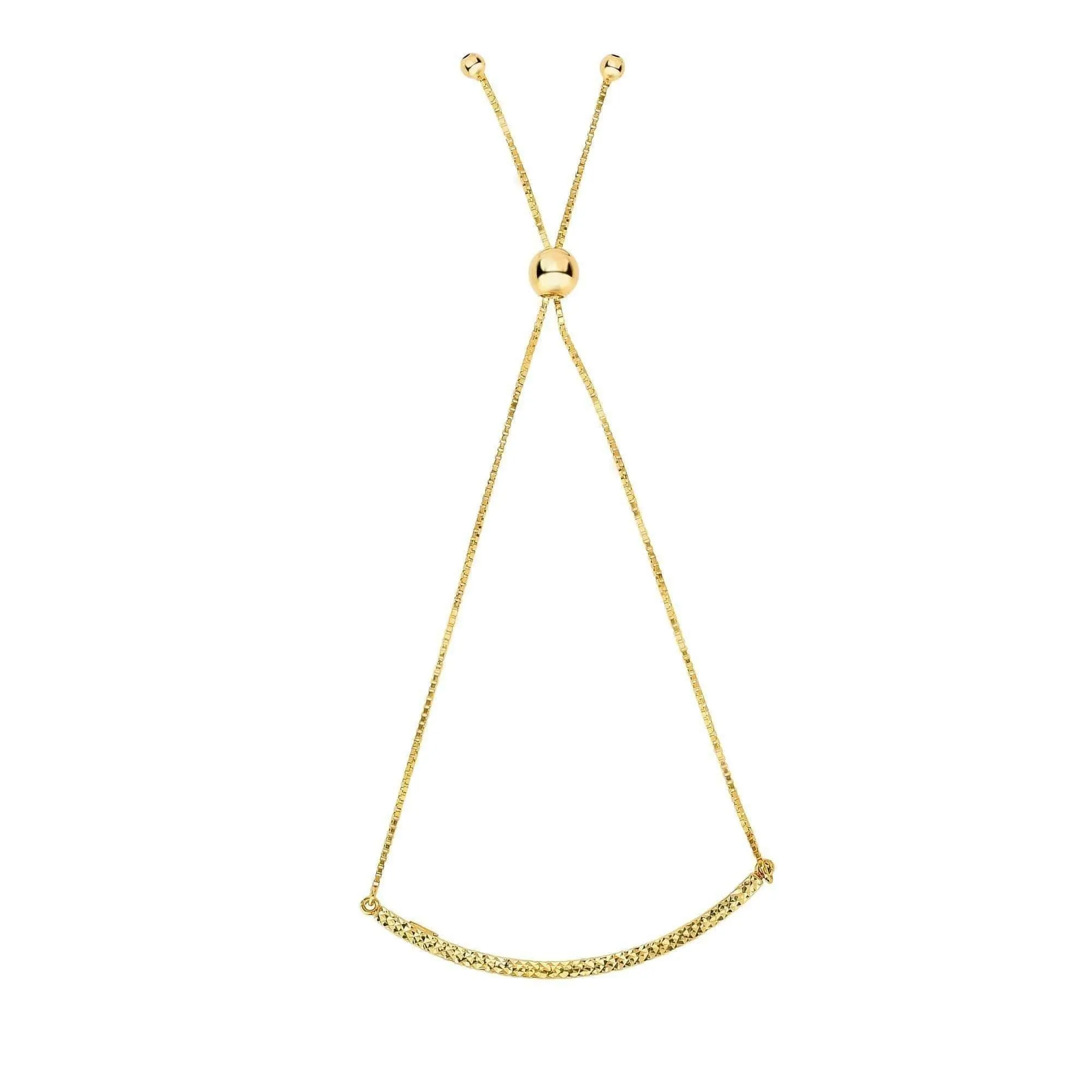 14K Yellow Gold Diamond Cut Bar Adjustable Pull Bolo Bracelet