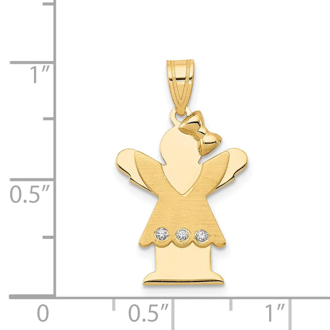 14k Yellow Gold Diamond Girl With Bow Love Pendant