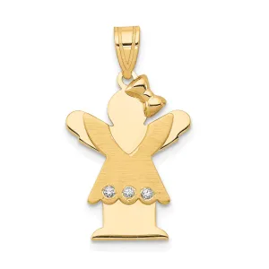 14k Yellow Gold Diamond Girl With Bow Love Pendant