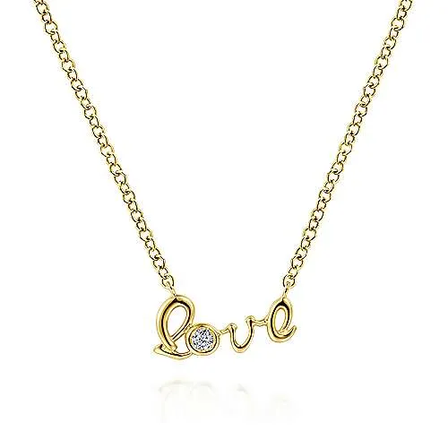 14K Yellow Gold Love Pendant Necklace with Diamond Accent