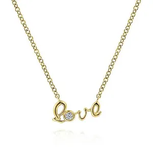 14K Yellow Gold Love Pendant Necklace with Diamond Accent