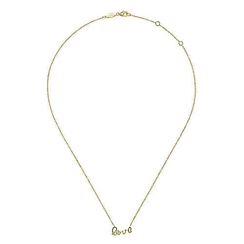 14K Yellow Gold Love Pendant Necklace with Diamond Accent