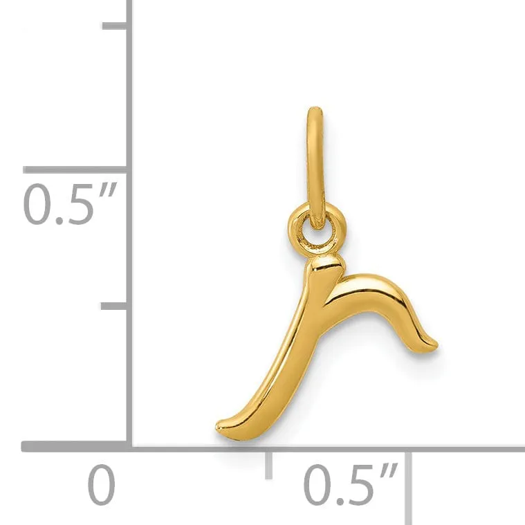 14K Yellow Gold Lower Case Script Letter R Initial Pendant