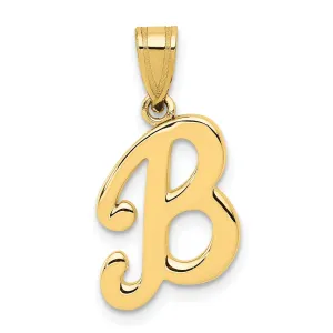 14K Yellow Gold Medium Size Script Design Letter B Initial Pendant