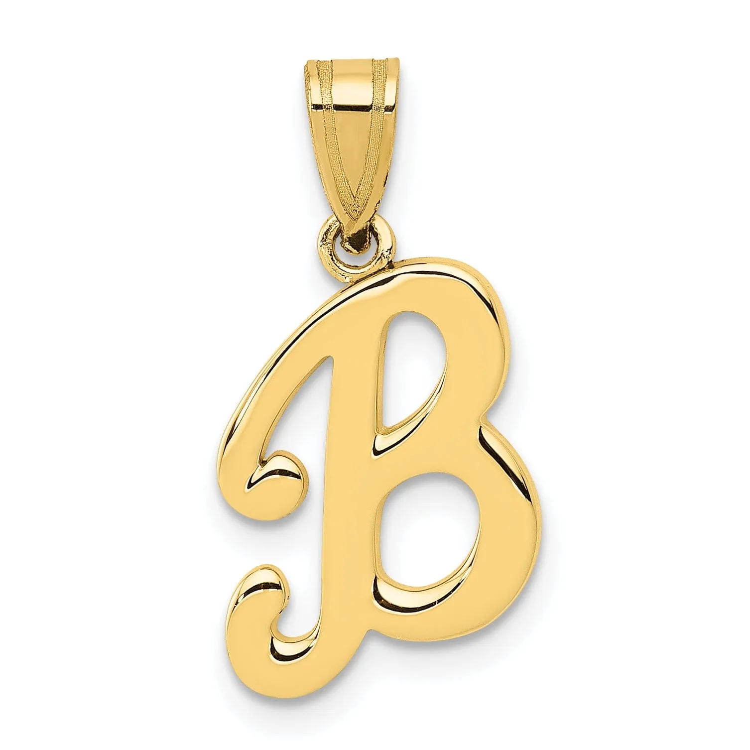 14K Yellow Gold Medium Size Script Design Letter B Initial Pendant