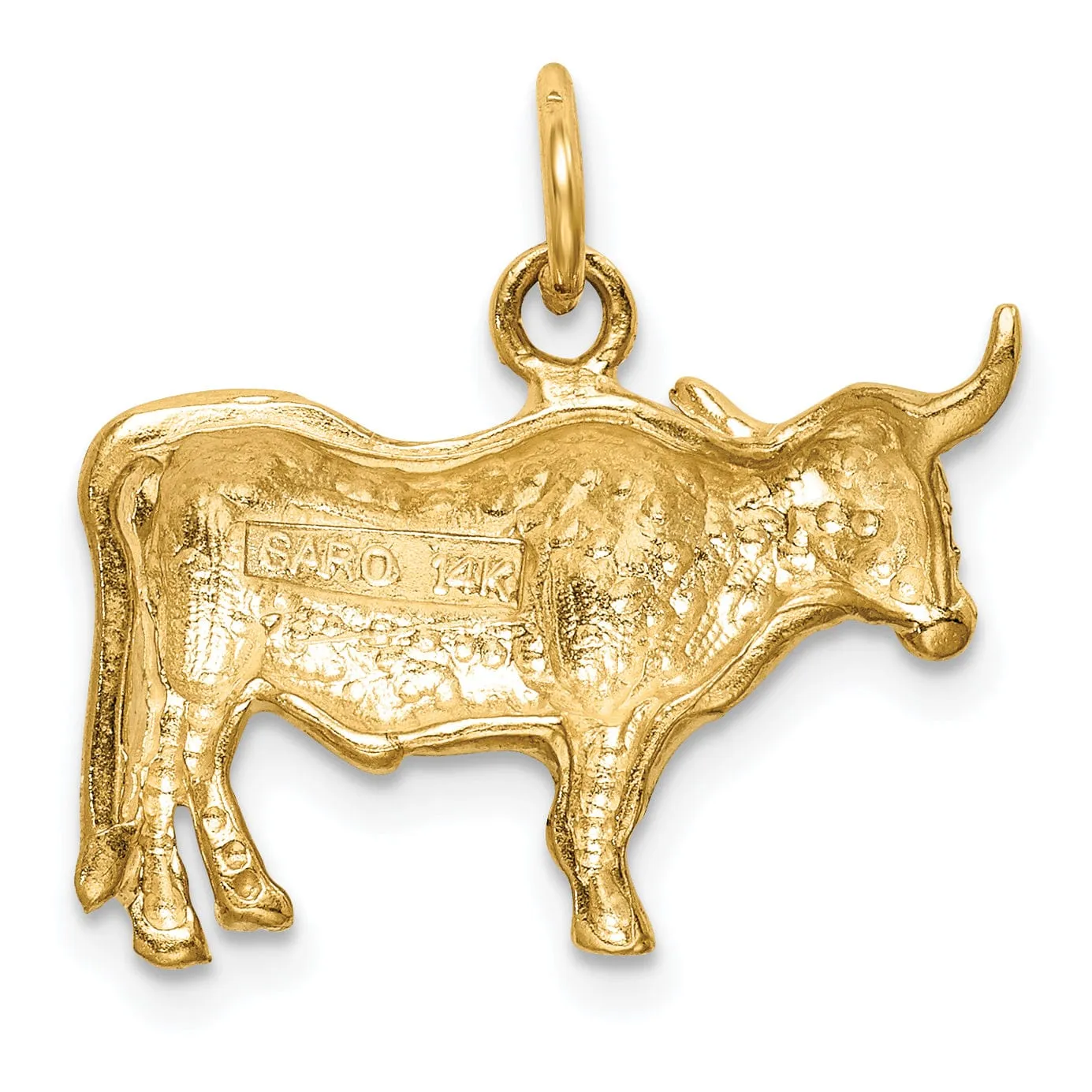 14k Yellow Gold Open Back Textured Polished Finish Steer Charm Pendant