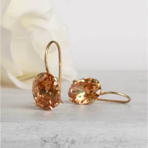 14K Yellow Gold Oval Orange Orange Cz 8X10mm Dangle Earrings