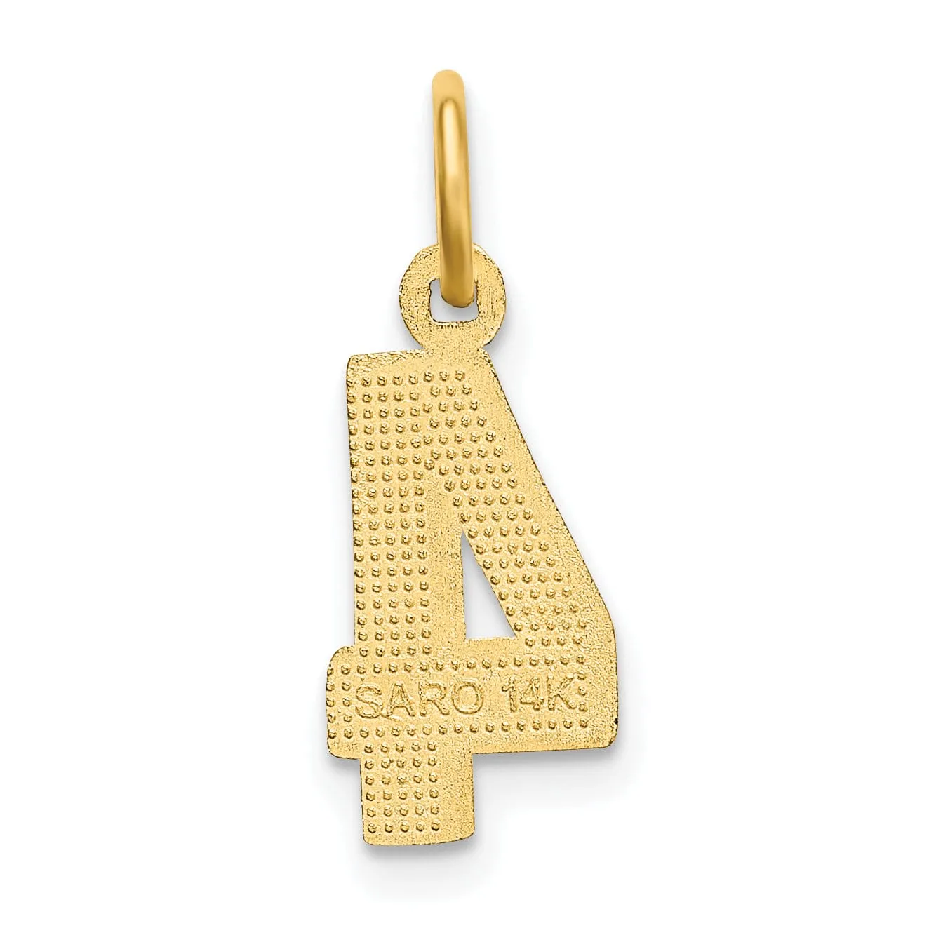 14k Yellow Gold Polished Diamond Cut Finish Small Size Number 4 Charm Pendant