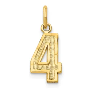 14k Yellow Gold Polished Diamond Cut Finish Small Size Number 4 Charm Pendant