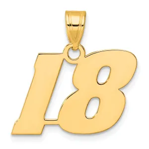 14k Yellow Gold Polished Finish Block Script Design Number 18 Charm Pendant