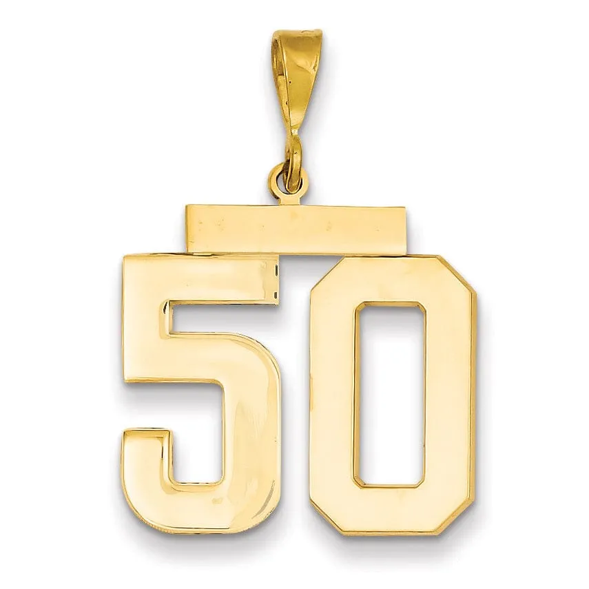 14k Yellow Gold Polished Finish Large Size Number 50 Charm Pendant