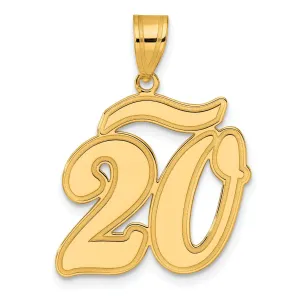 14k Yellow Gold Polished Finish Script Design Number 20 Charm Pendant