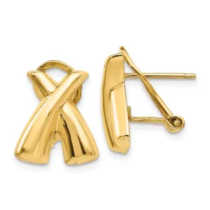 14k Yellow Gold Polished X Clip Back Omega Back Post Earring