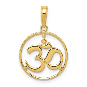 14K Yellow Gold Round Frame Design Yoga Om Symbol Pendant