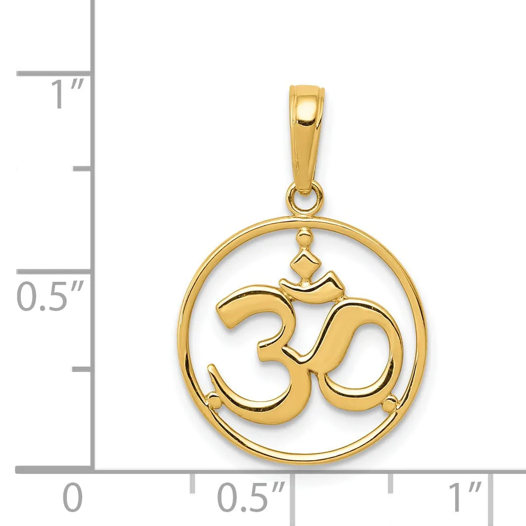 14K Yellow Gold Round Frame Design Yoga Om Symbol Pendant