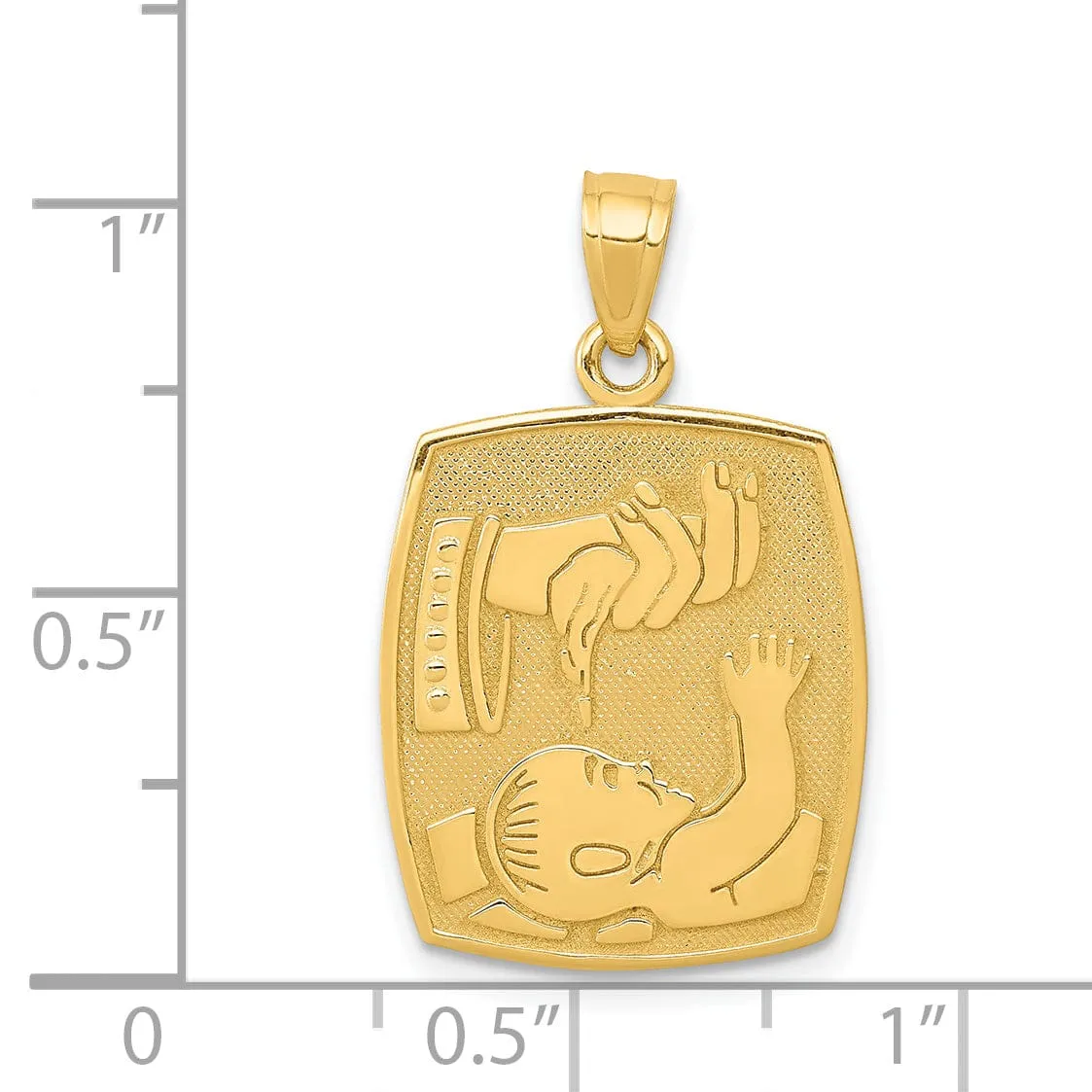 14k Yellow Gold Texture Satin Polished Finish Baptism Pendant