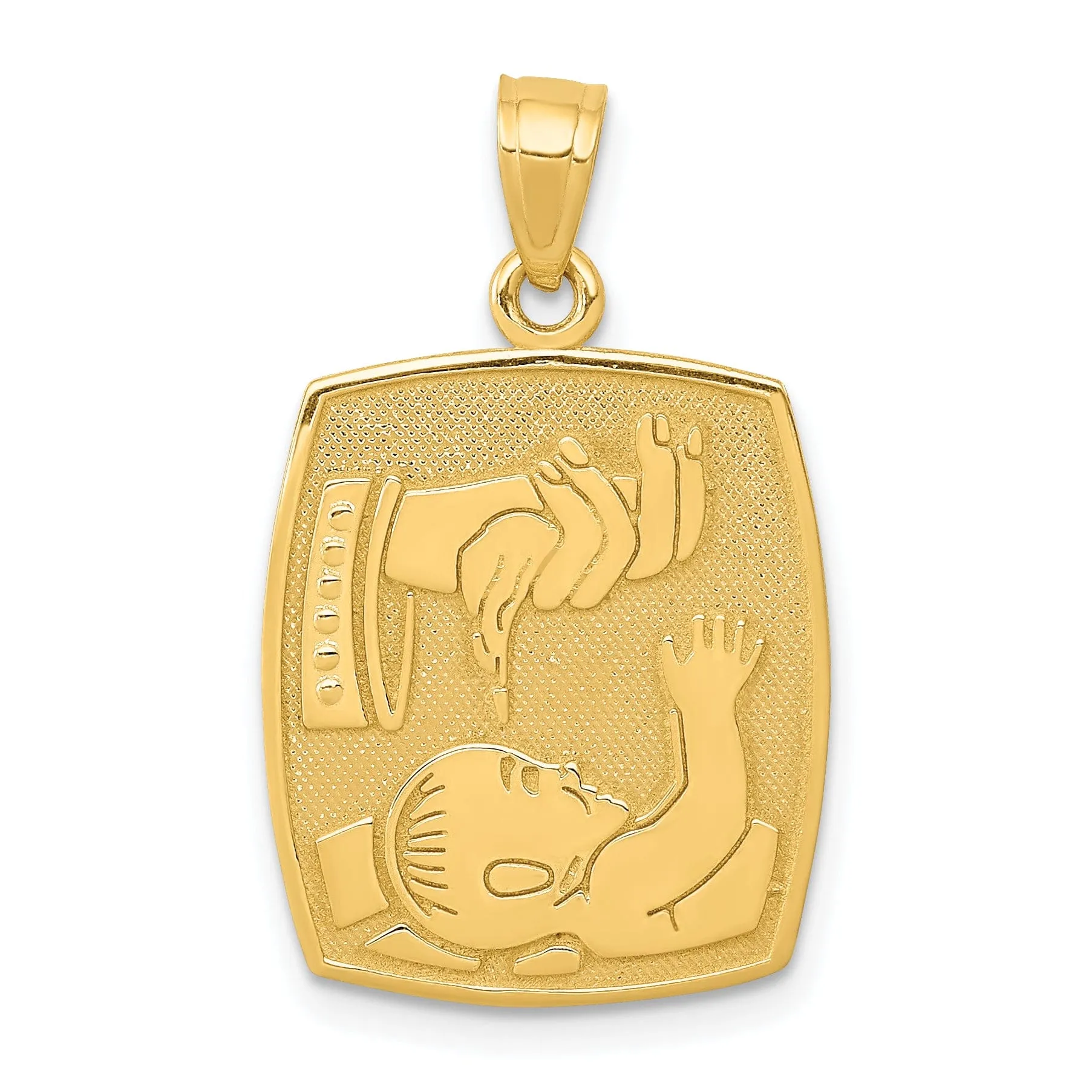 14k Yellow Gold Texture Satin Polished Finish Baptism Pendant