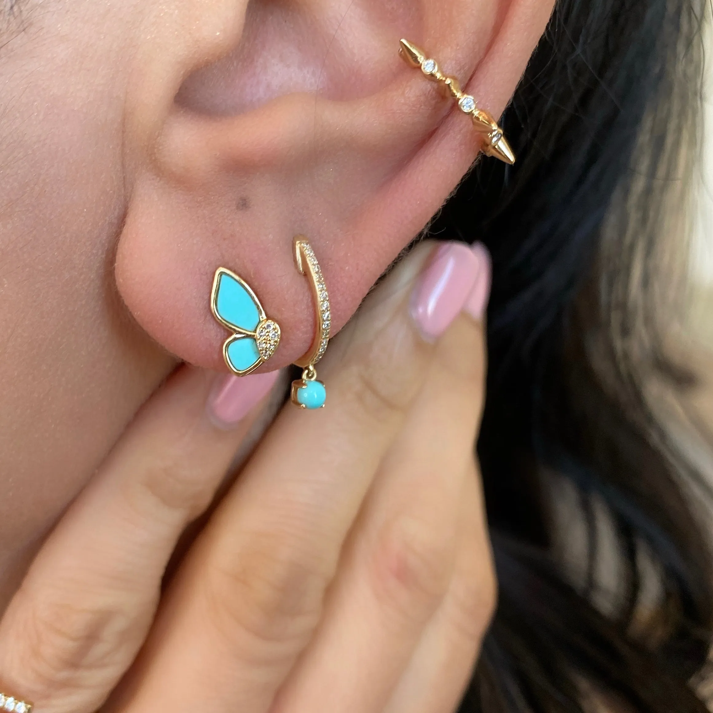 14KT Gold Diamond Turquoise Butterfly Earrings