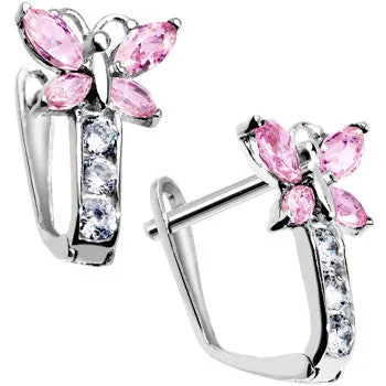 14kt White Gold Butterfly October Birthstone Leverback Earrings