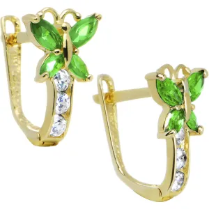 14kt Yellow Gold Butterfly May Birthstone Leverback Earrings