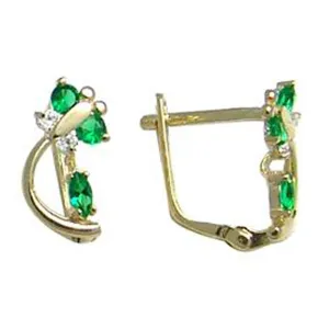 14kt Yellow Gold Emerald Green Cubic Zirconia Dragonfly Earrings