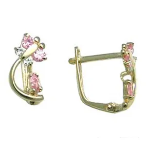 14kt Yellow Gold Pink and Clear Cubic Zirconia Dragonfly Earrings
